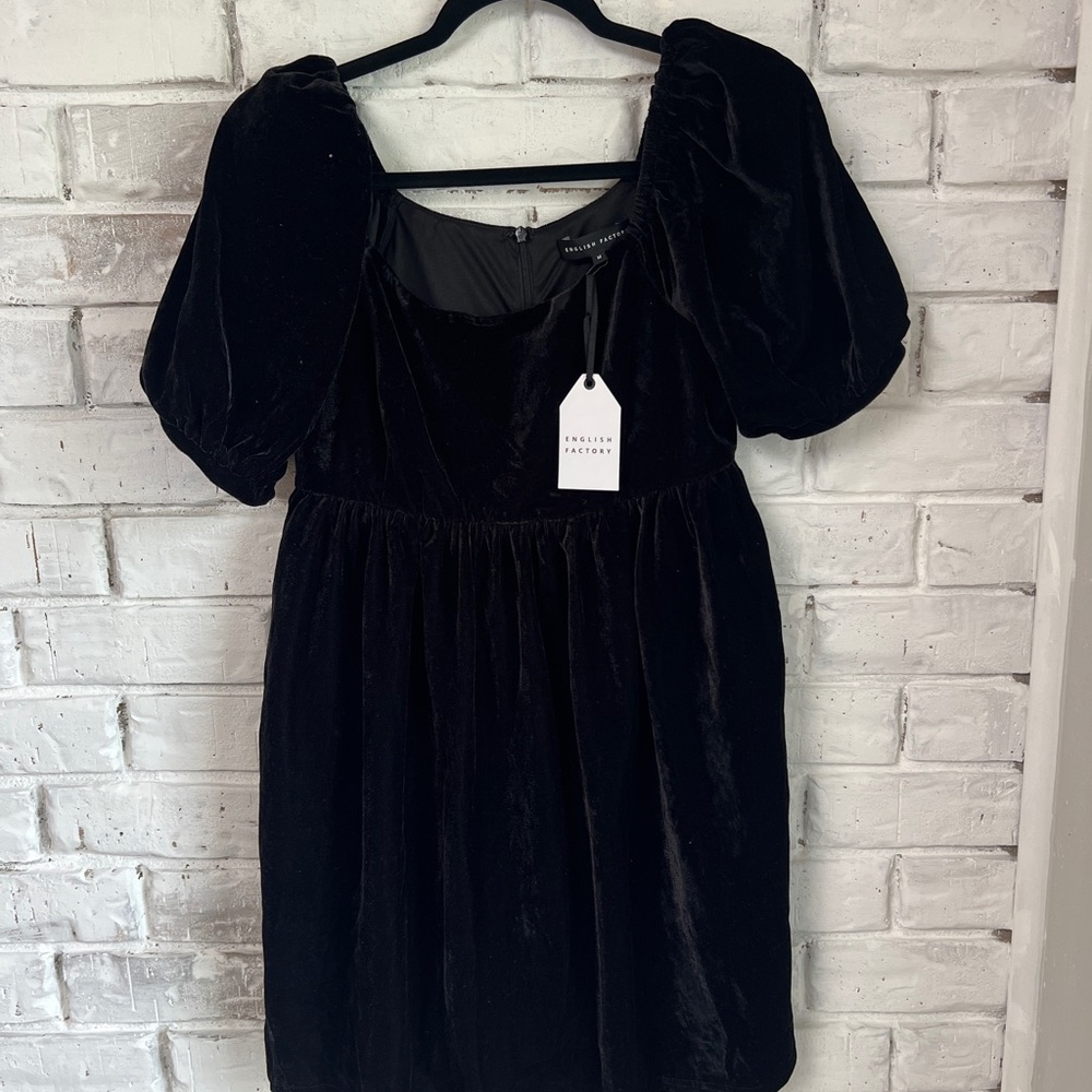 English factor velvet puff sleeve mini dress